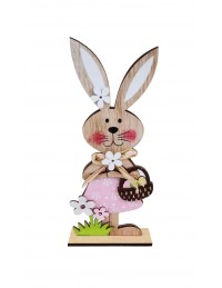 (R$10,00) Coelha Decorativo MDF - Roupa Rosa (A 24cm)