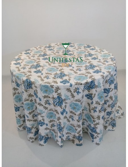 (R$12,00) Toalha Aparador Estampada Azul Floral (2.80m)