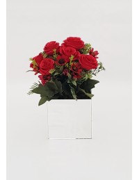(R$15,00) Arranjo Caixa de Espelho (12x12cm) c/ Flor Vermelha