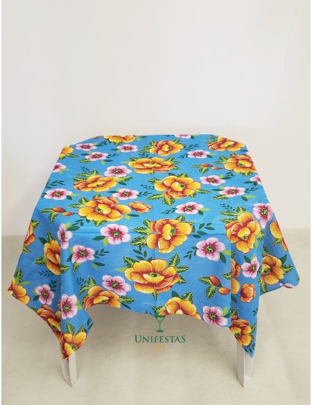 (R$4,00) Toalha Quadrada Chita Azul Floral (1.40m)