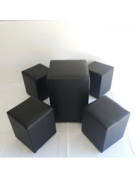 (R$48,00) Kit Puff Mesa Quadrado + 4 puffs Quadrados Preto