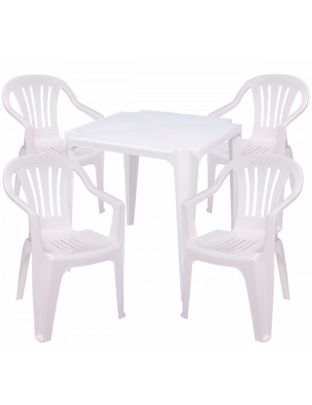 Kit Mesa de Plástico Mais 4 Cadeiras Poltrona de Plástico