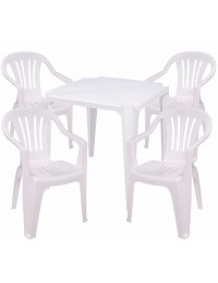 (R$18,80) Kit Mesa de Plástico + 4 Cadeiras Poltrona (Braço)