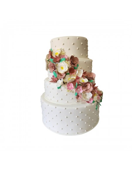(R$120,00) Bolo Fake Flores Rosa 4 Andares (D36/A46cm)