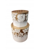(R$62,00) Bolo Fake MDF Dourado e Branco 2 Andares (D20cm/A34cm)