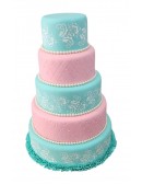 (R$85,00) Bolo Fake Tiffany e Rosa 5 andares (D40/A50cm)