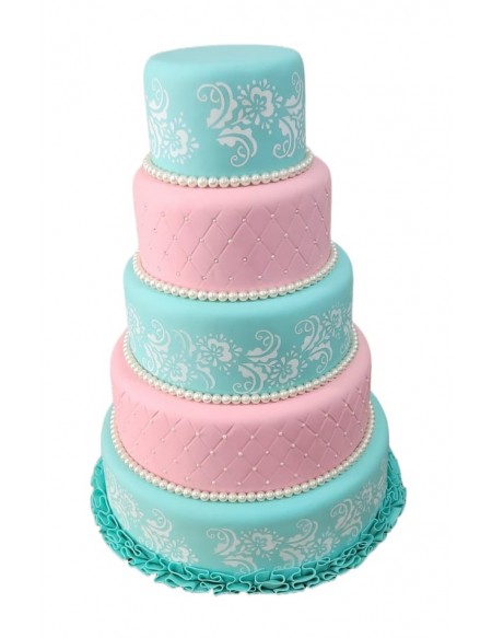 (R$85,00) Bolo Fake Tiffany e Rosa 5 andares (D40/A50cm)