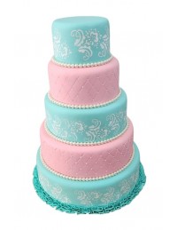(R$85,00) Bolo Fake Tiffany e Rosa 5 andares (D40/A50cm)