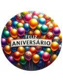 (R$35,00) Capa Painel Redondo Feliz Aniversário Balão