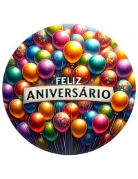 (R$35,00) Capa Painel Redondo Feliz Aniversário Balão