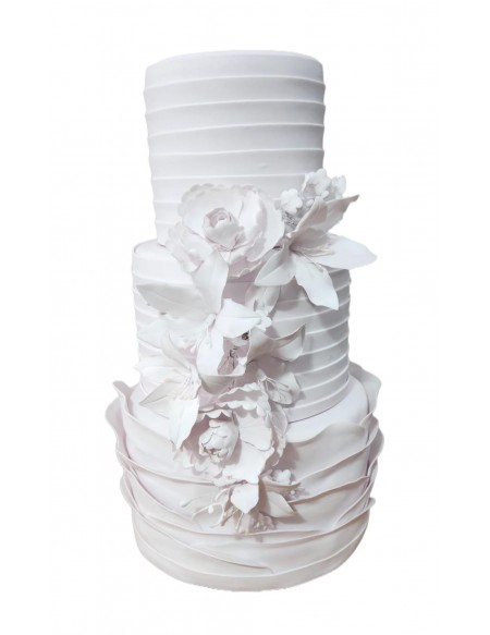 (R$110,00) Bolo Fake Branco 3 Andares Flor Branca (D25/A45cm)