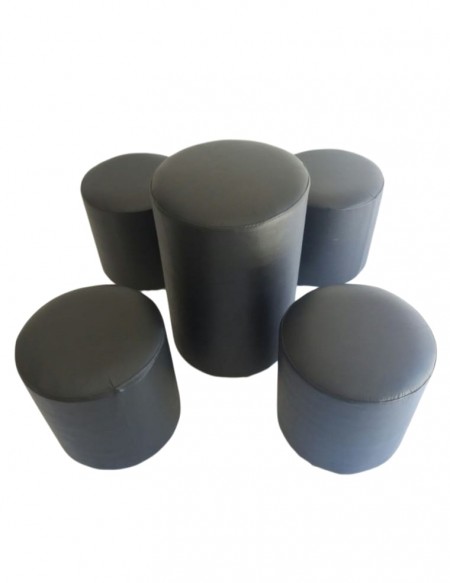 Kit Puff Mesa Redondo + 4 puffs Redondos Preto