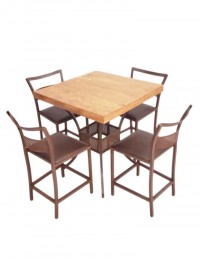 (R$128,00) Kit Baixo Drink (MESA BAIXA C/ TAMPO DEMOLIÇÃO 70x70xA78cm + 4 BANQUETAS A76CM)