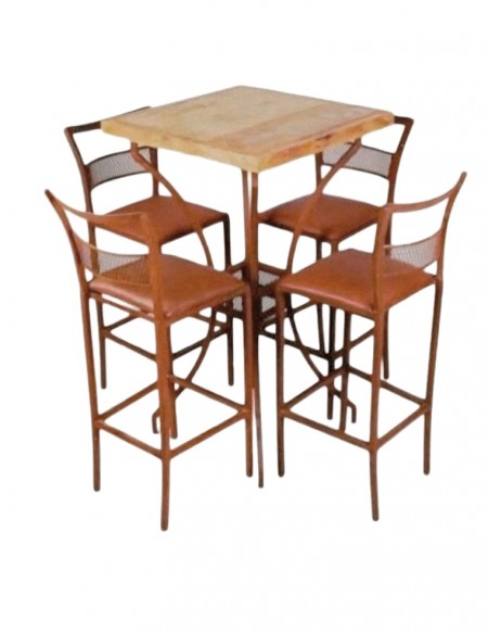 (R$65,00) Kit Drink (Mesa c/ Tampo Demolição 70x70cm + 4 Banquetas)