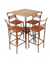 (R$128,00) Kit Drink (Mesa c/ Tampo Demolição 0.70x0.70xA1.08m + 4 Banquetas A98cm)