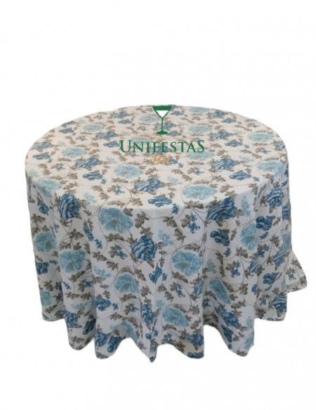 (R$12,00) Toalha Aparador Estampada Azul Floral (2.80m)